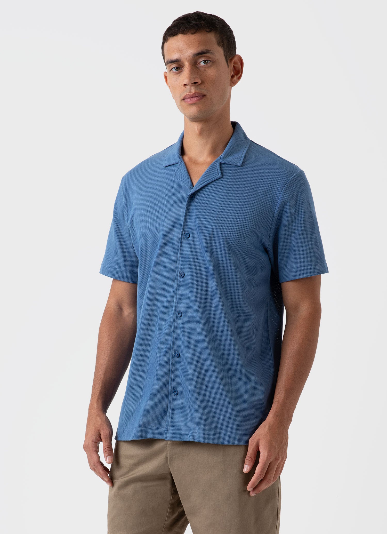 Men's Riviera Camp Collar Shirt in Bluestone