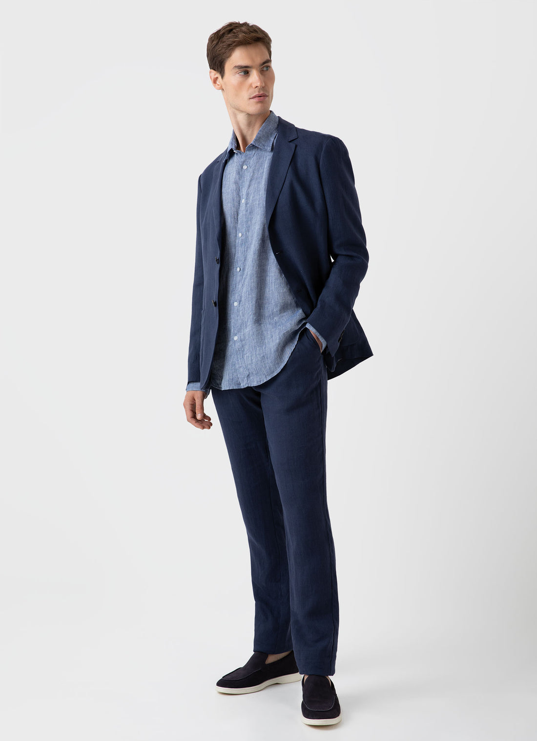 Men's Linen Shirt in Bluestone Melange