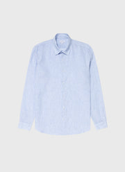 Men's Linen Shirt in Cool Blue Micro Stripe
