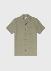 Men's Cotton Linen Shirt in Hunter Green Melange