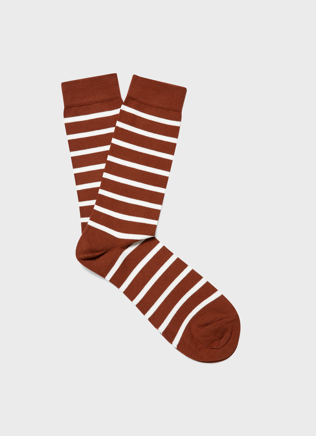 Men's Cotton Socks in Tobacco/Ecru Breton Stripe