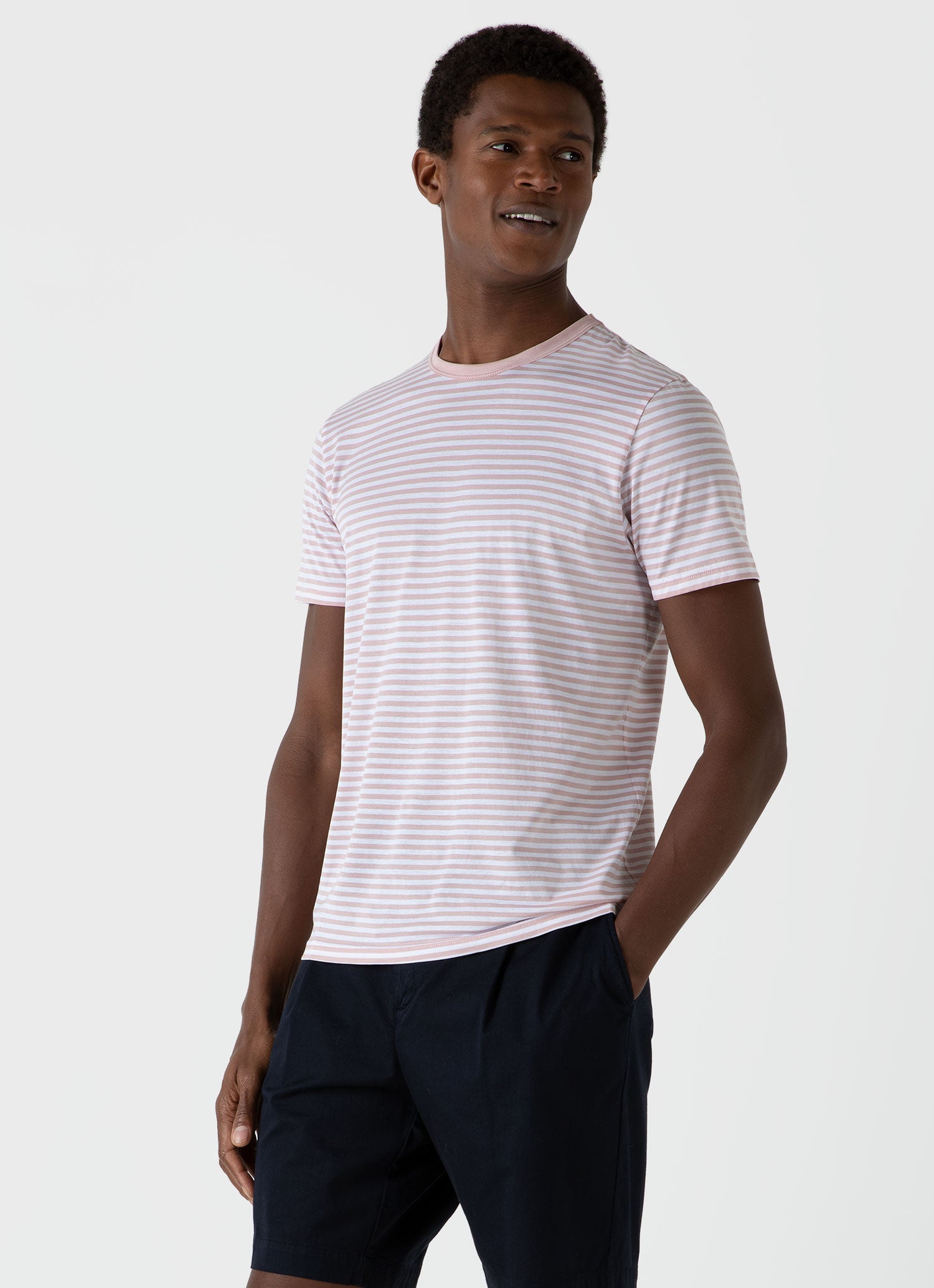 Men's Classic T-shirt in Shell Pink/White English Stripe