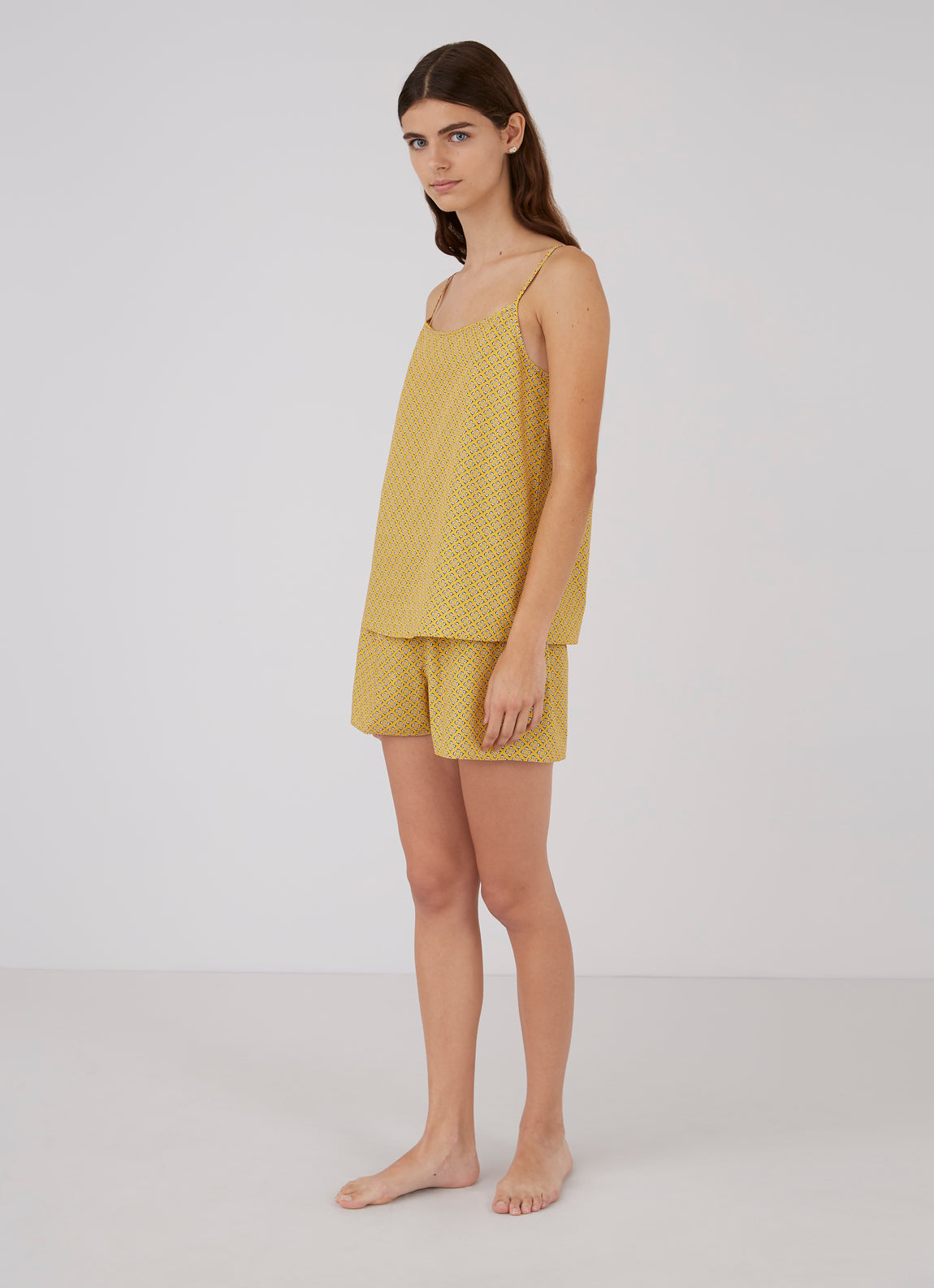 Women's Cotton Cami in Plant Geo Mustard