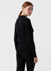 Women's Merino Silk Collar Cardigan in Black