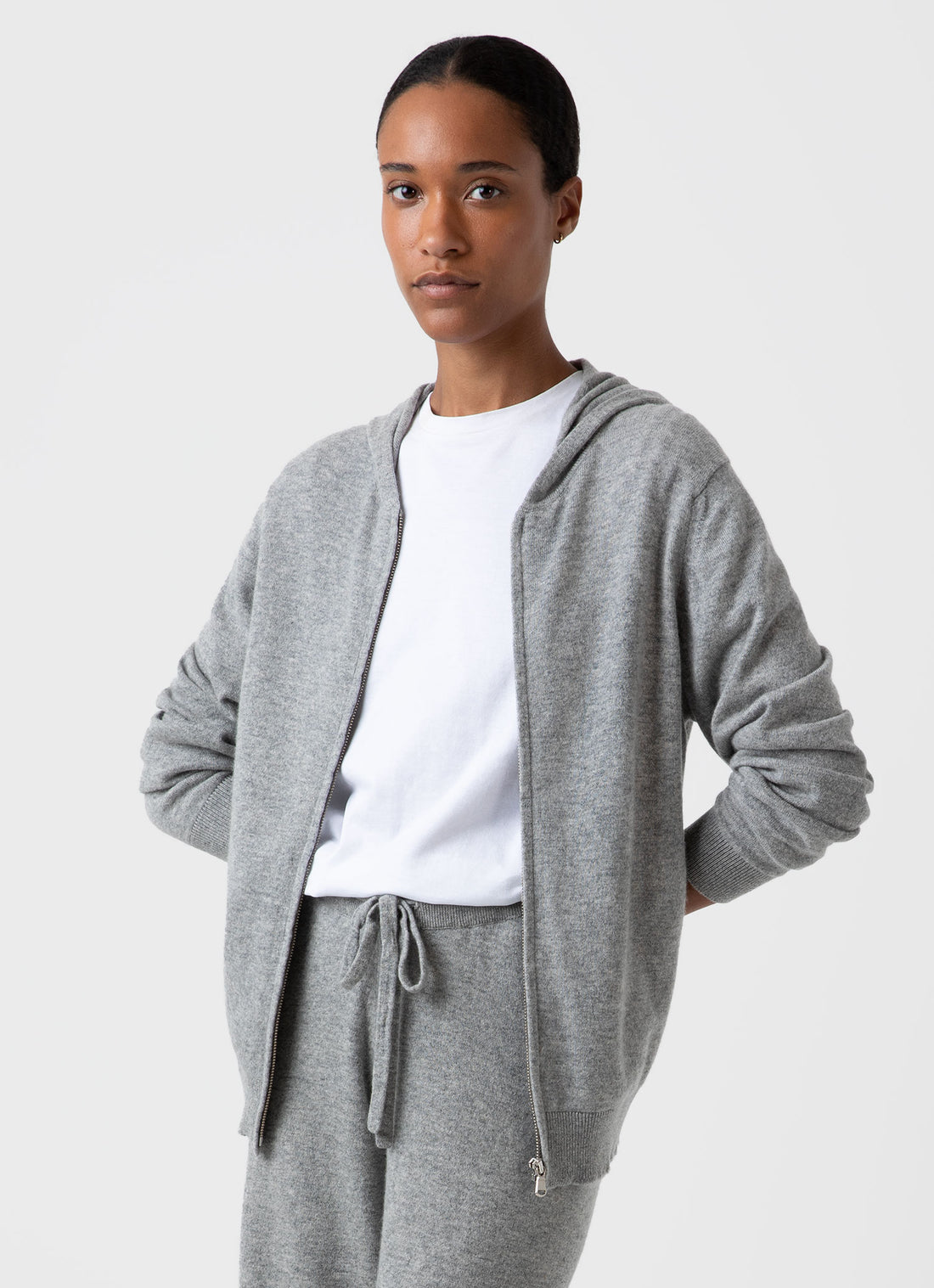 Women's Cashmere Zip Hoodie in Grey