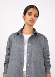 Women's Oversized Flannel Shirt in Mid Grey Melange