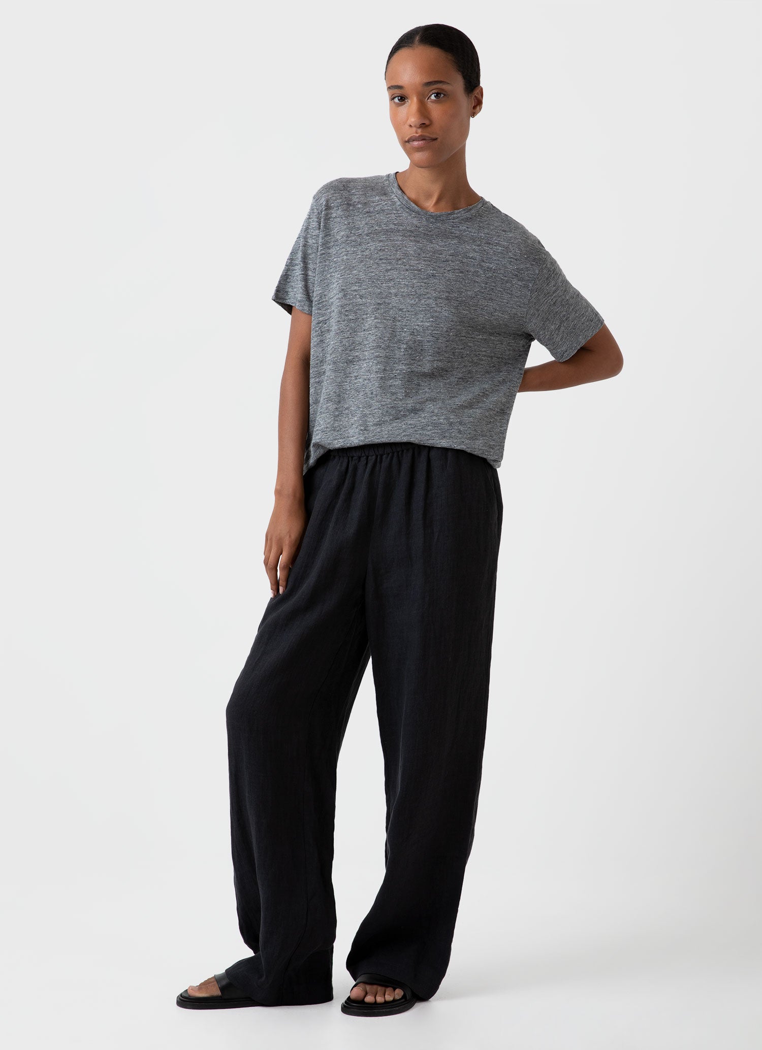 Women's Linen T-shirt in Mid Grey Melange