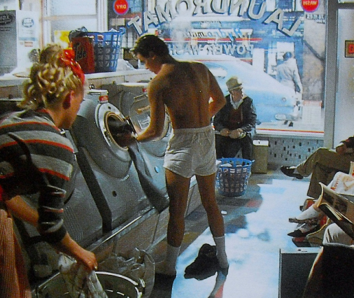 Nick Kamen wearing Sunspel boxer shorts in the iconic Levi's advert.