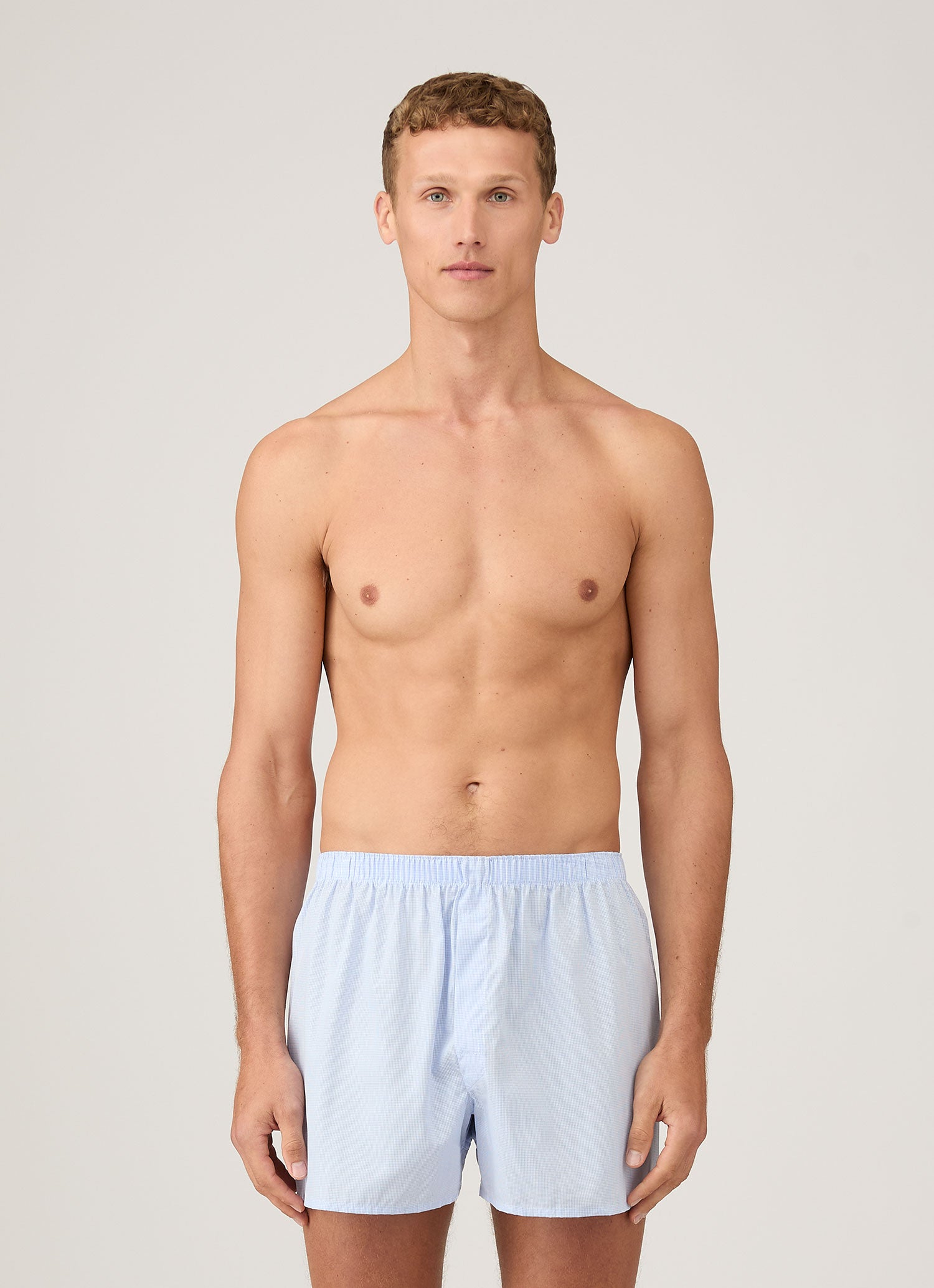 Men's Classic Boxer Shorts in Light Blue Micro Gingham
