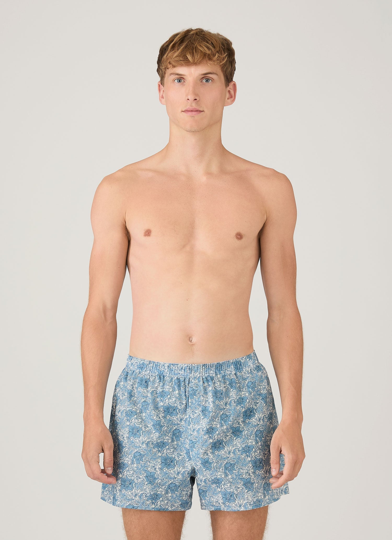 Men's Classic Boxer Shorts in Liberty Fabric in Stone Blue Floral