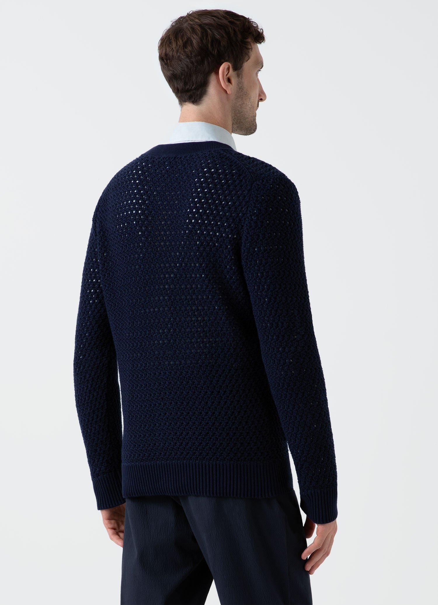 Men's Open Stitch Cardigan in Navy | Sunspel