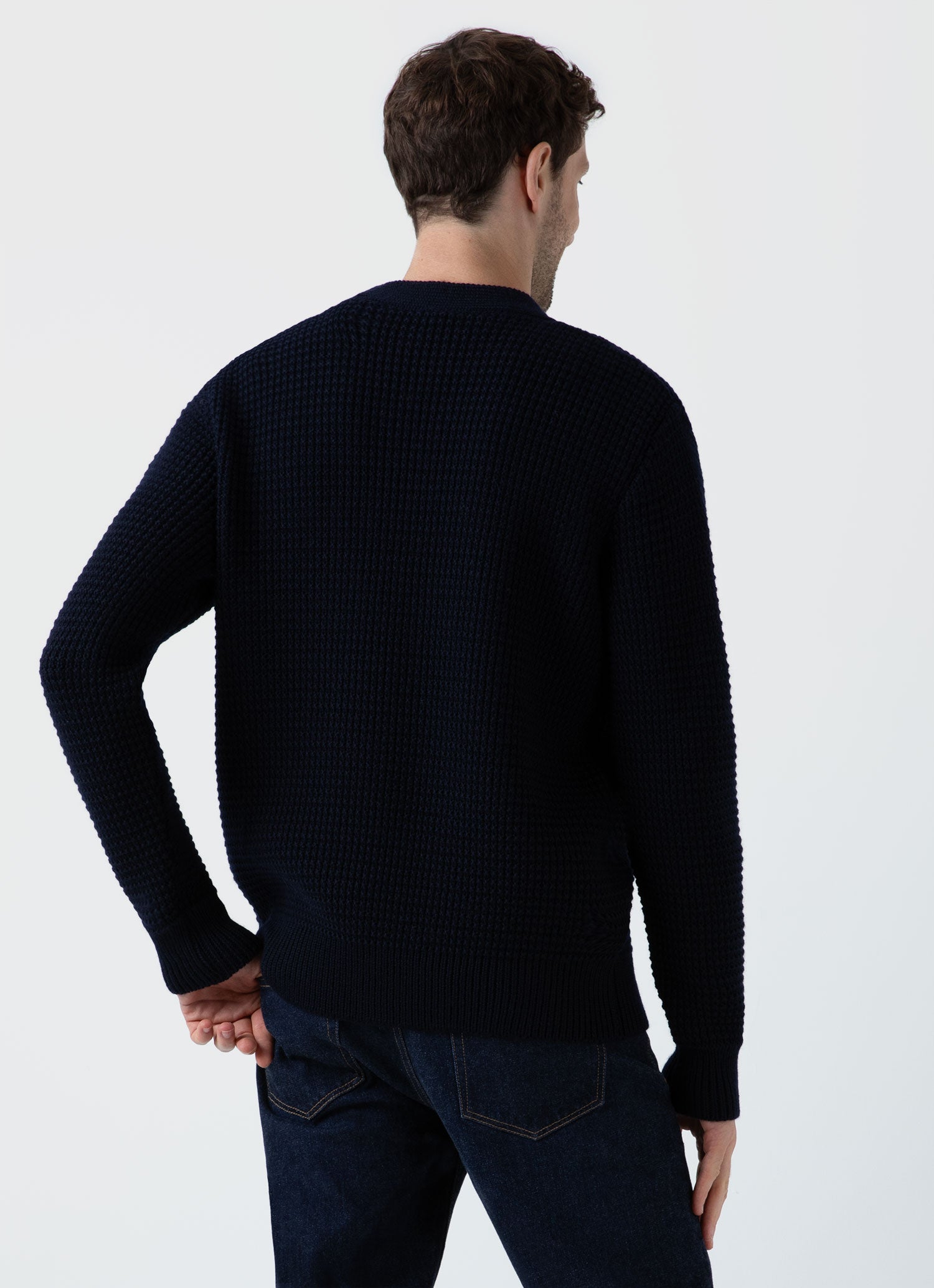 Men's Fisherman Cardigan in Navy Sunspel