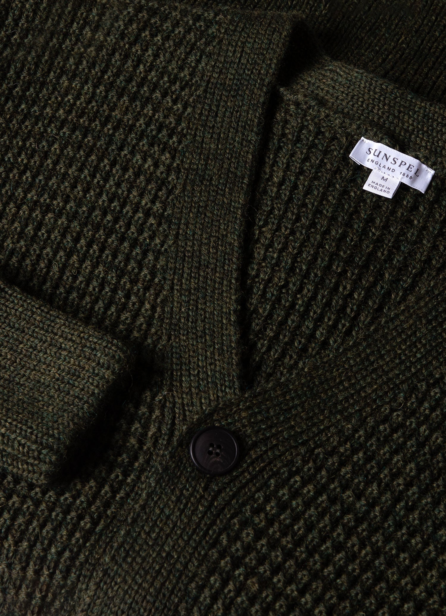 Men's Fisherman Cardigan in Dark Olive Sunspel