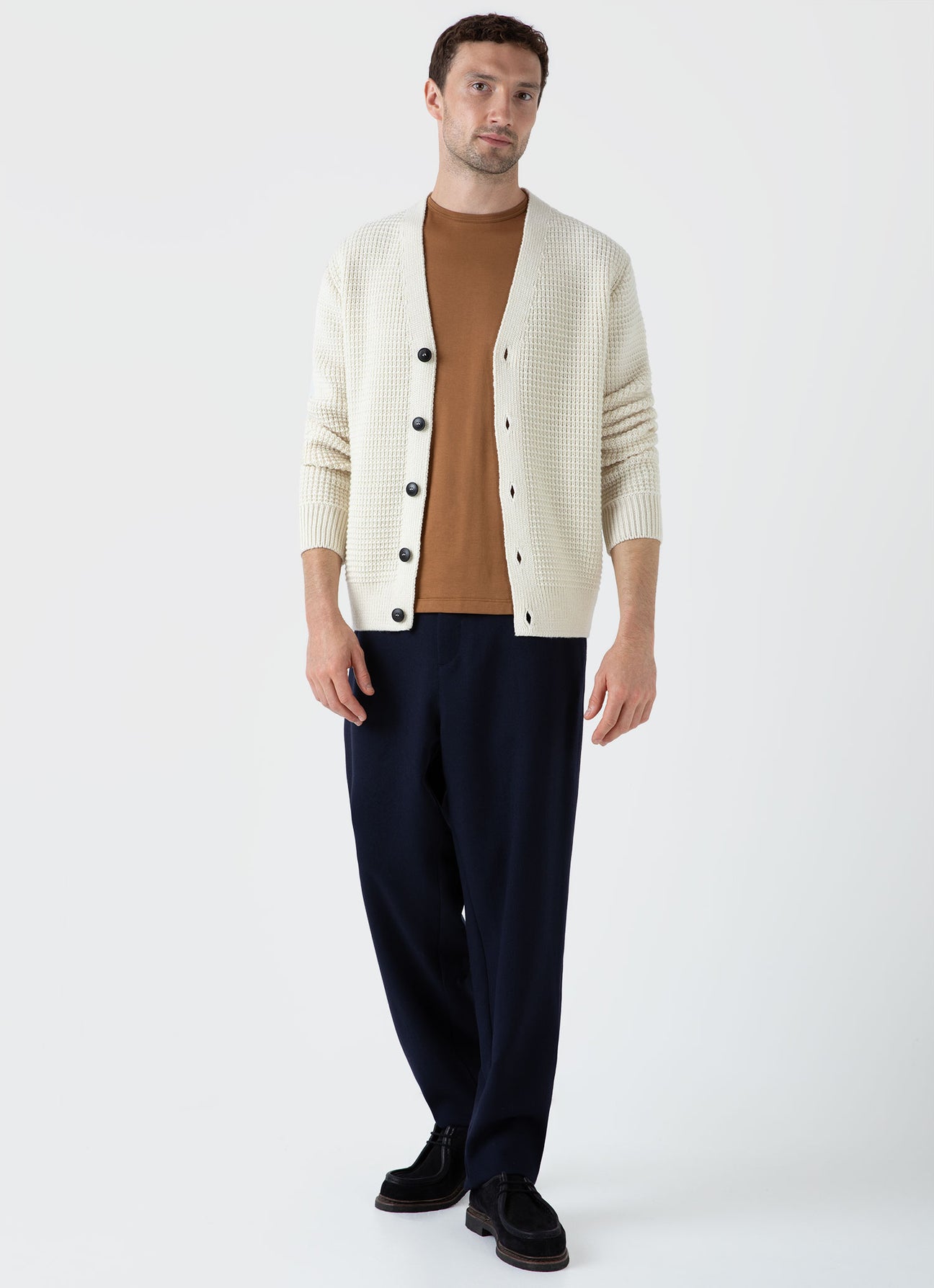 Men's Fisherman Cardigan in Ecru Sunspel