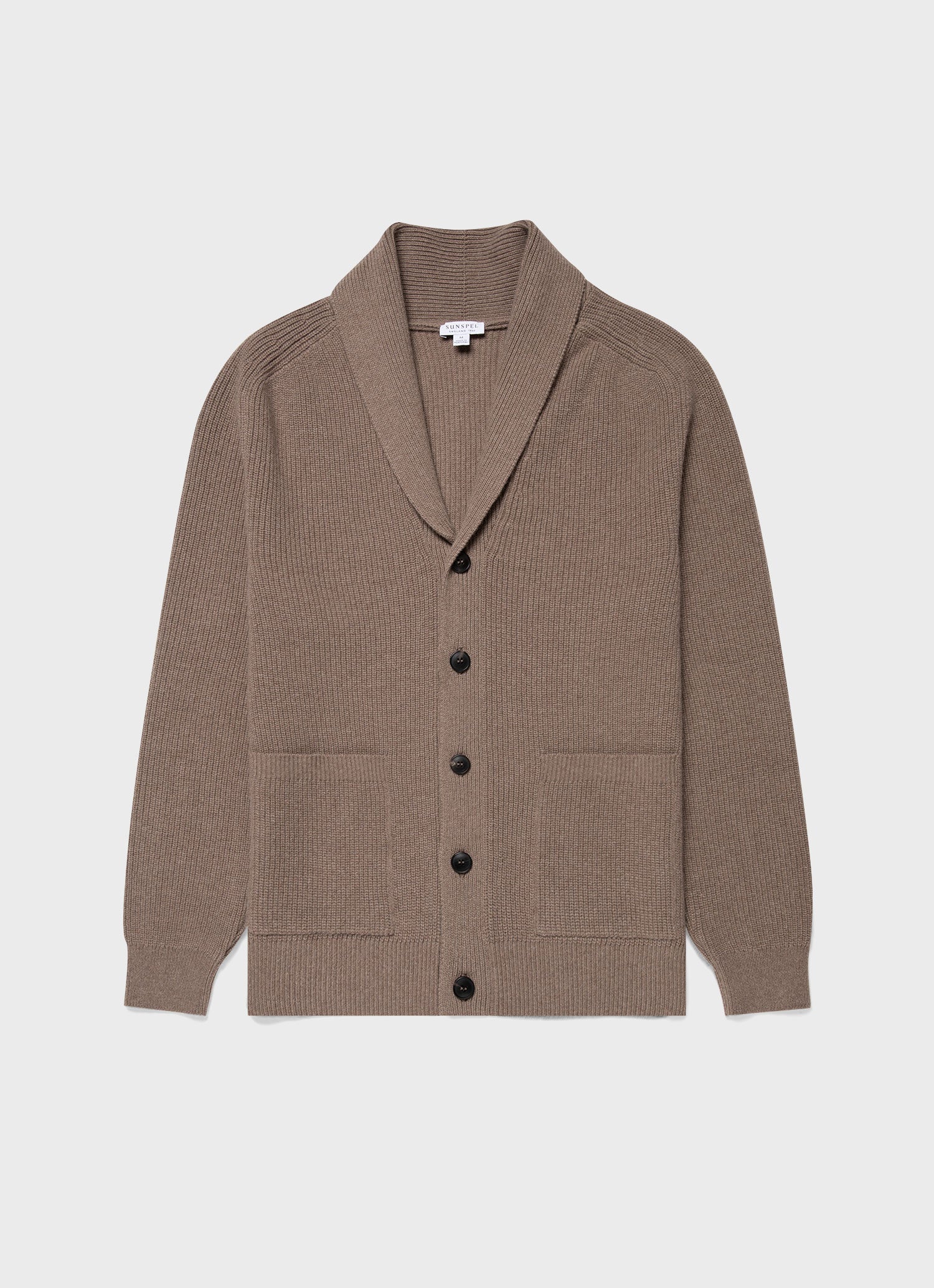 Men s Shawl Neck Cardigan in Sandstone Sunspel