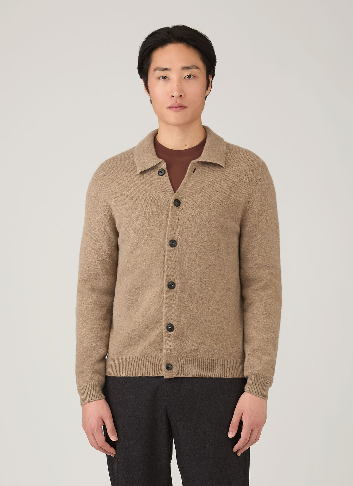Men's Lambswool Cardigan in Sandstone