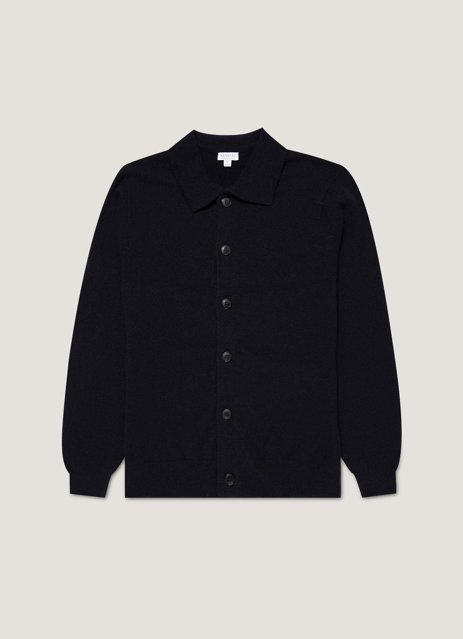 Men's Lambswool Cardigan in Dark Navy Mouline | Sunspel