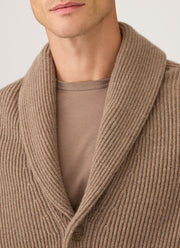 Men's Lambswool Cashmere Shawl Cardigan in Taupe