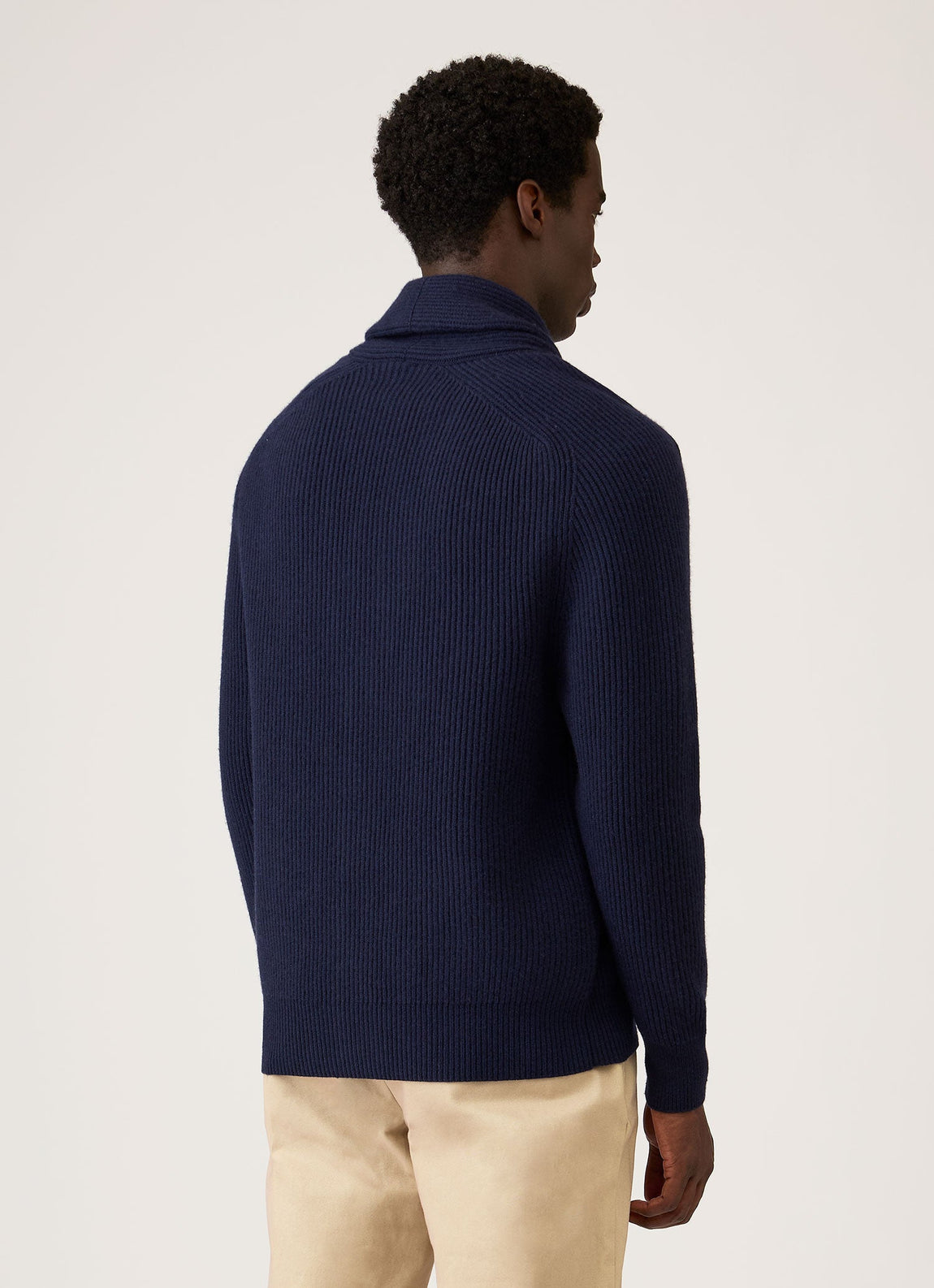 Men's Lambswool Cashmere Shawl Cardigan in Navy