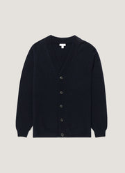 Men's Lambswool Cardigan in Dark Navy Mouline