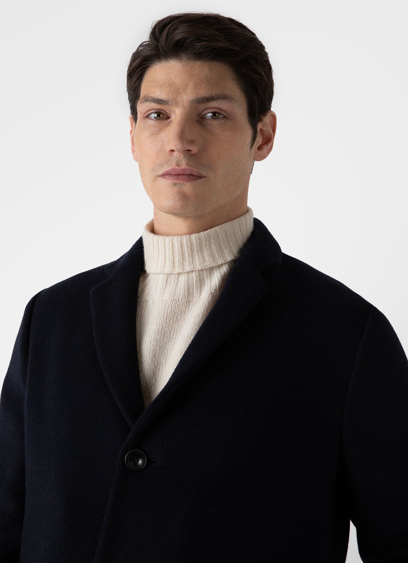 Men's Wool Cashmere Overcoat in Navy | Sunspel