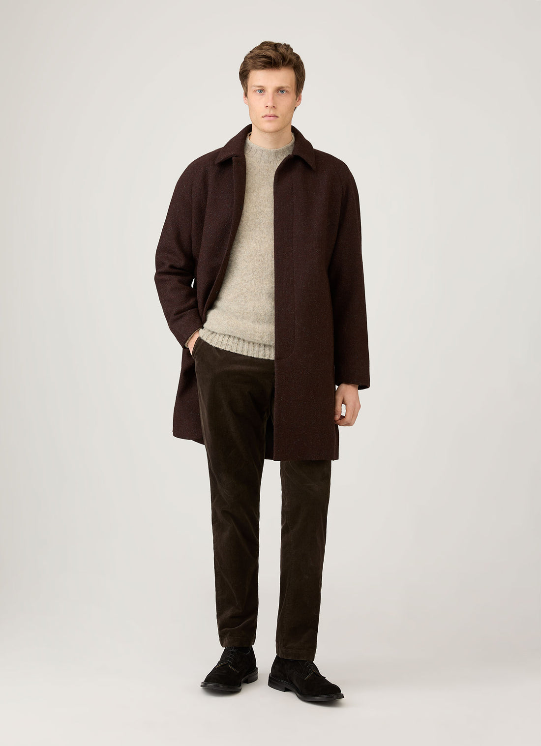 Men's Harris Tweed Car Coat in Truffle