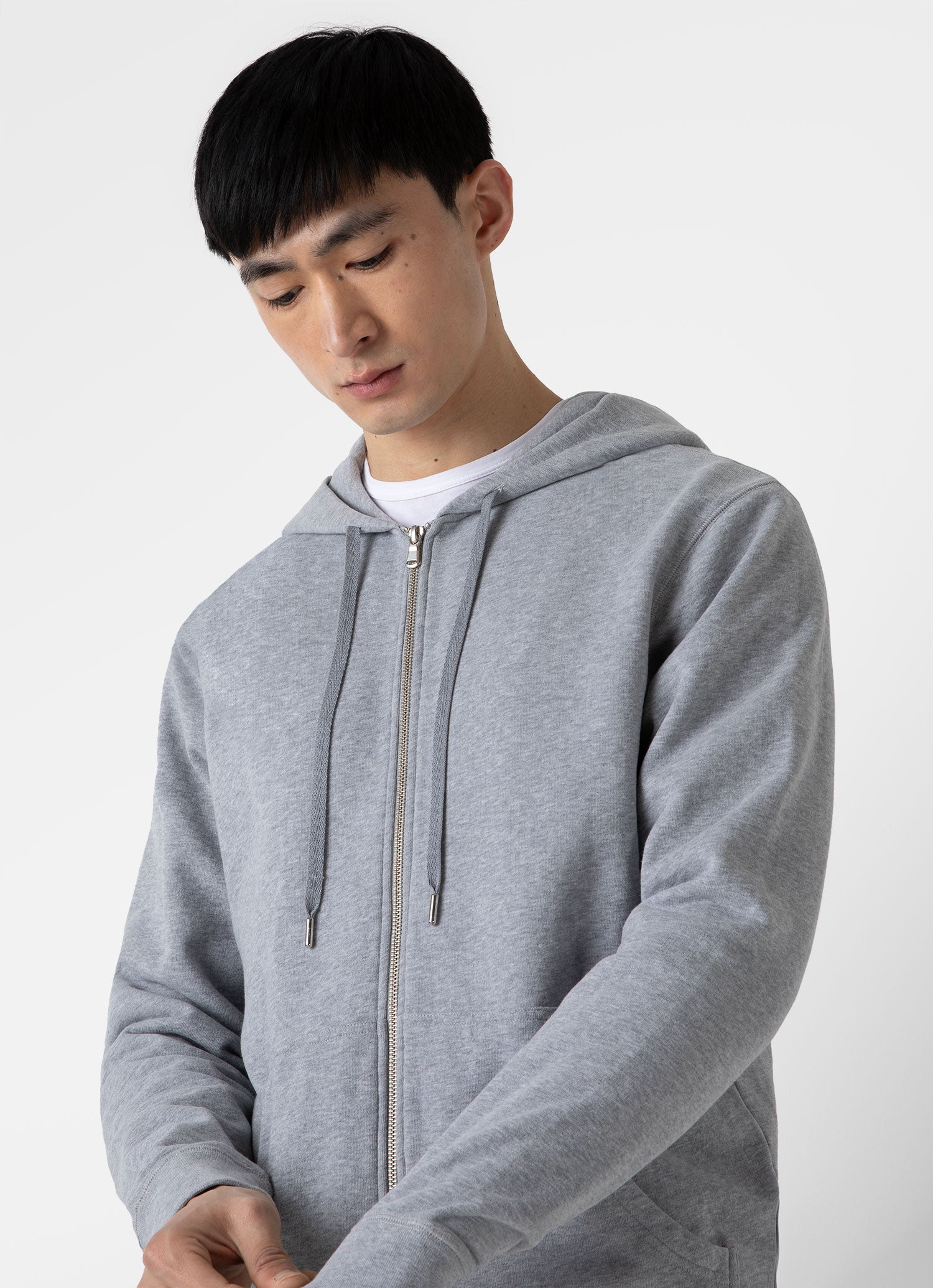 Men's Loopback Zip Hoodie in Grey Melange | Sunspel