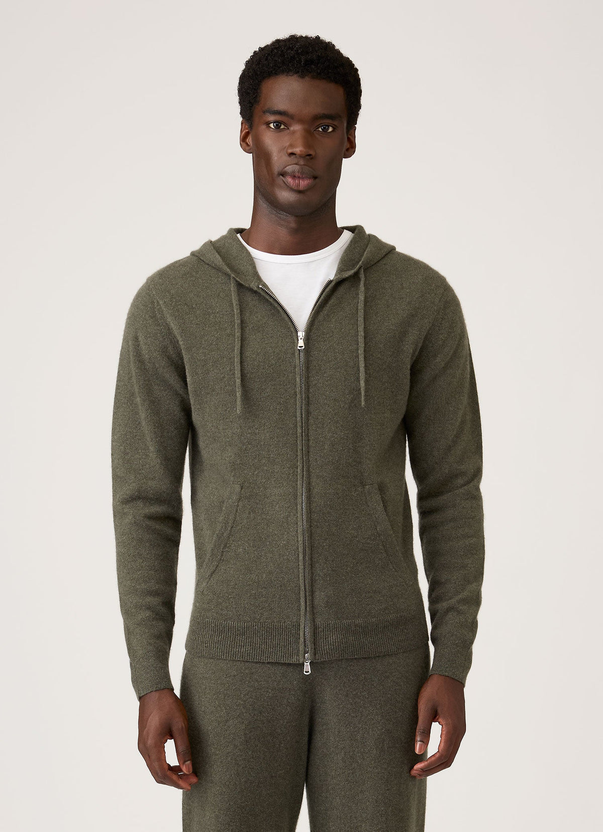 Men's Cashmere Hoodie in Khaki