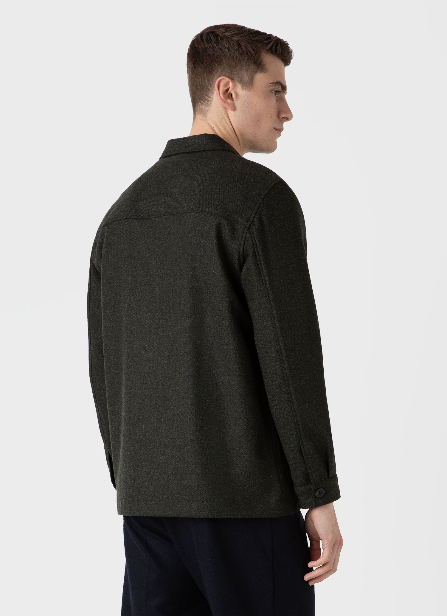 Men's Wool Twin Pocket Jacket in Drill Green | Sunspel