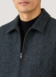 Men's Harris Tweed Harrington Jacket in Blue Herringbone