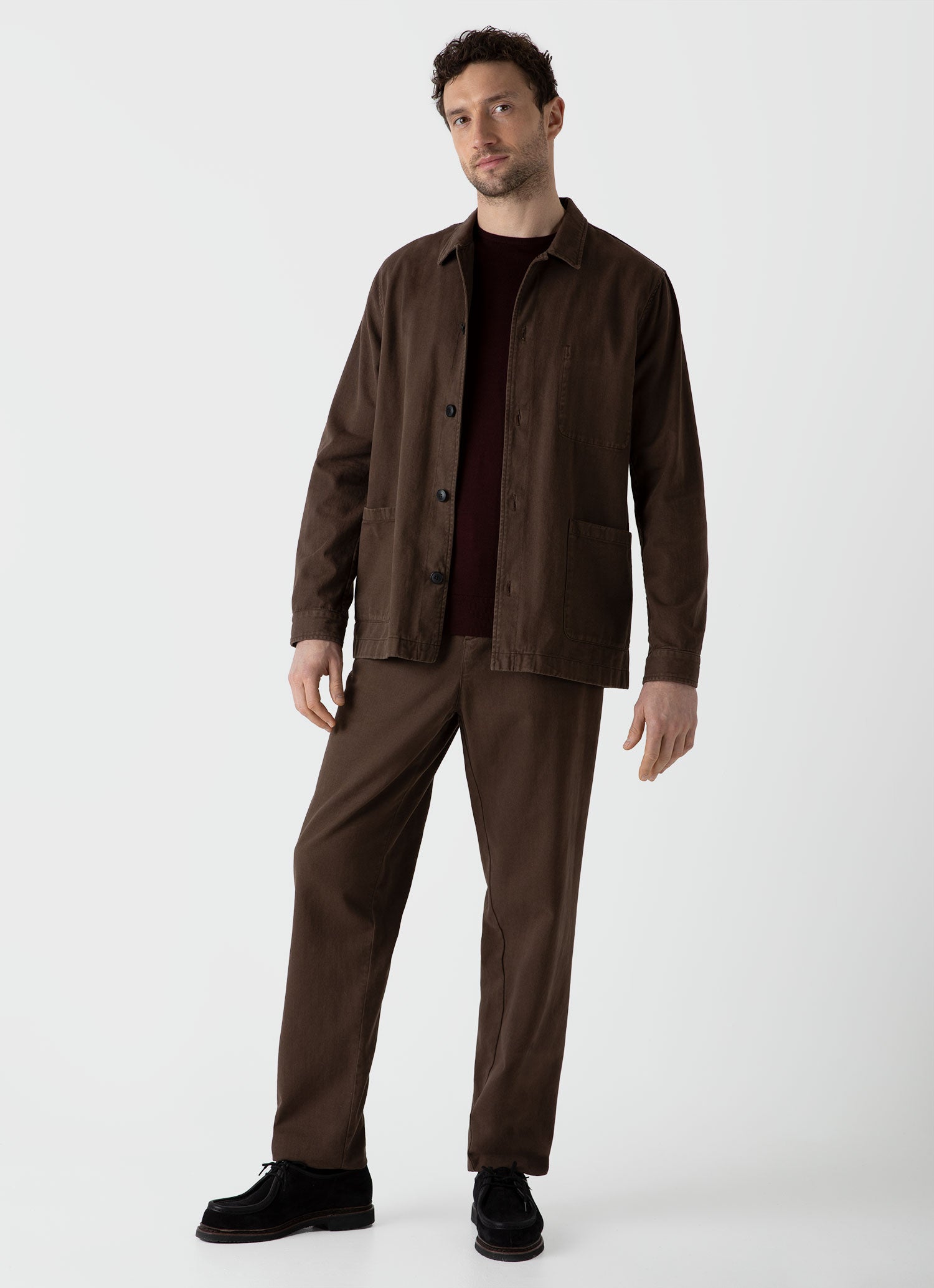 Men's Brushed Cotton Twin Pocket Jacket in Mid Brown