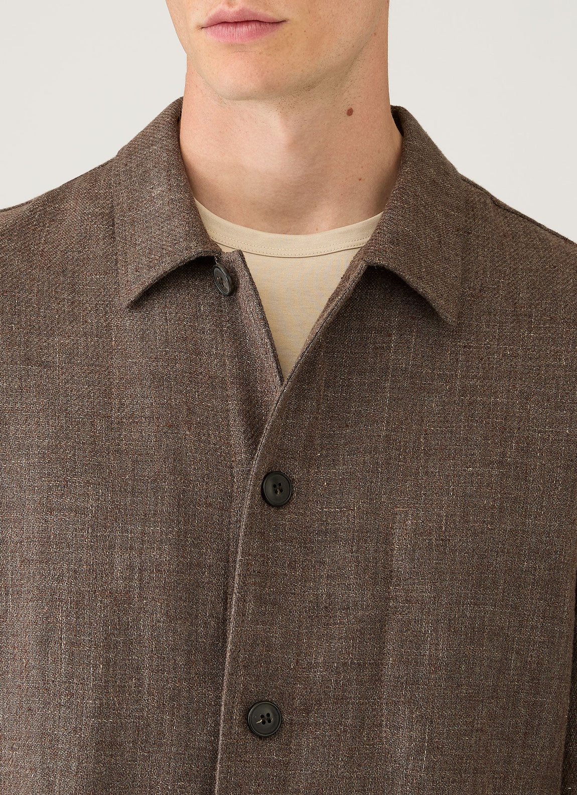 Men's Cotton Linen Twill Twin Pocket Jacket in Dark Cedar