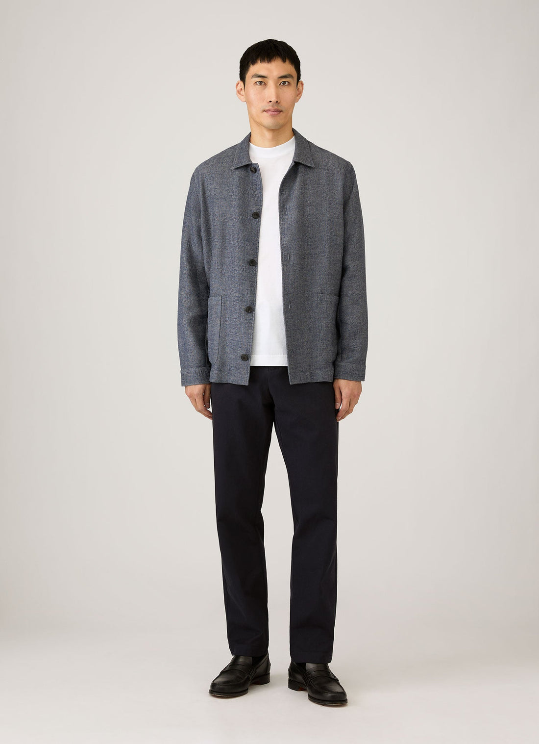 Men's Cotton Linen Twill Twin Pocket Jacket in Denim Blue