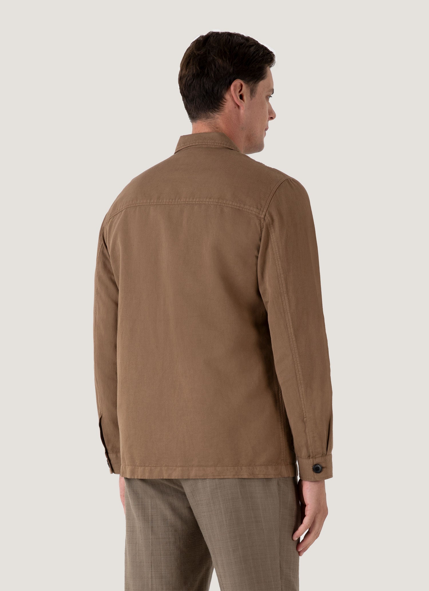 Men's Cotton Linen Twin Pocket Jacket in Dark Tan
