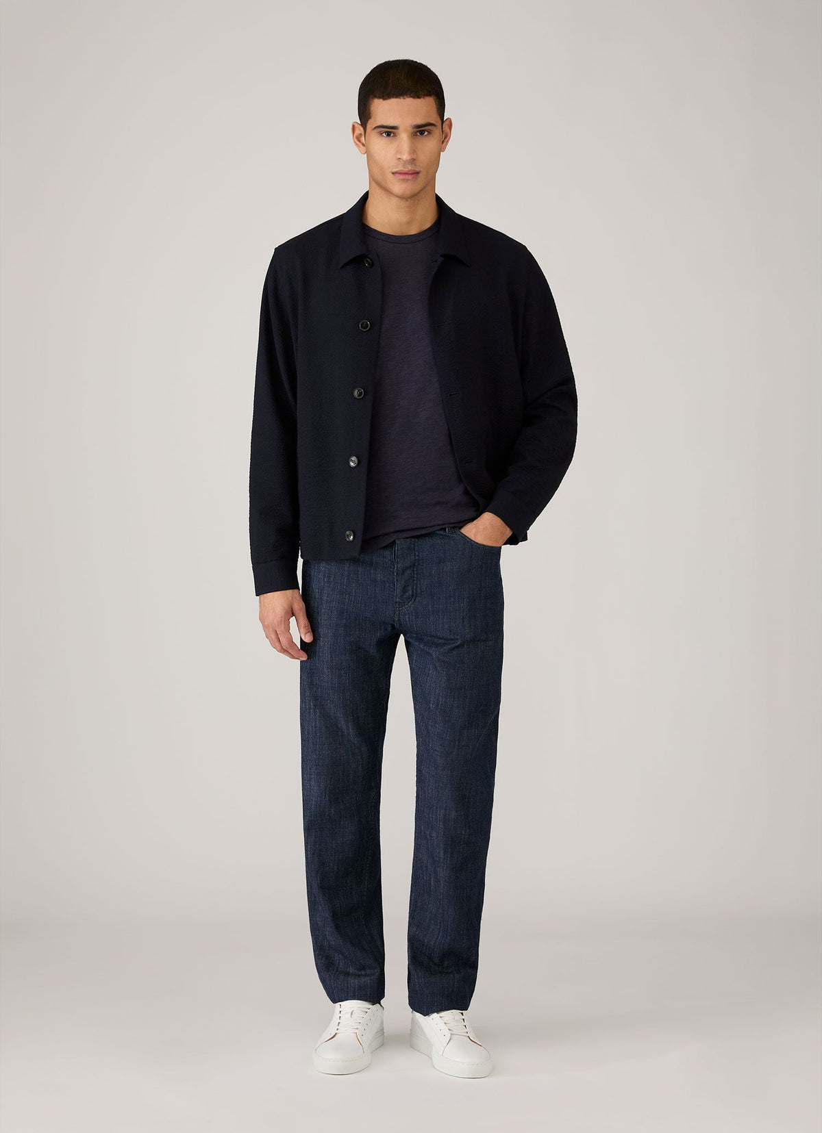 Men's Seersucker Jacket in Navy | Sunspel