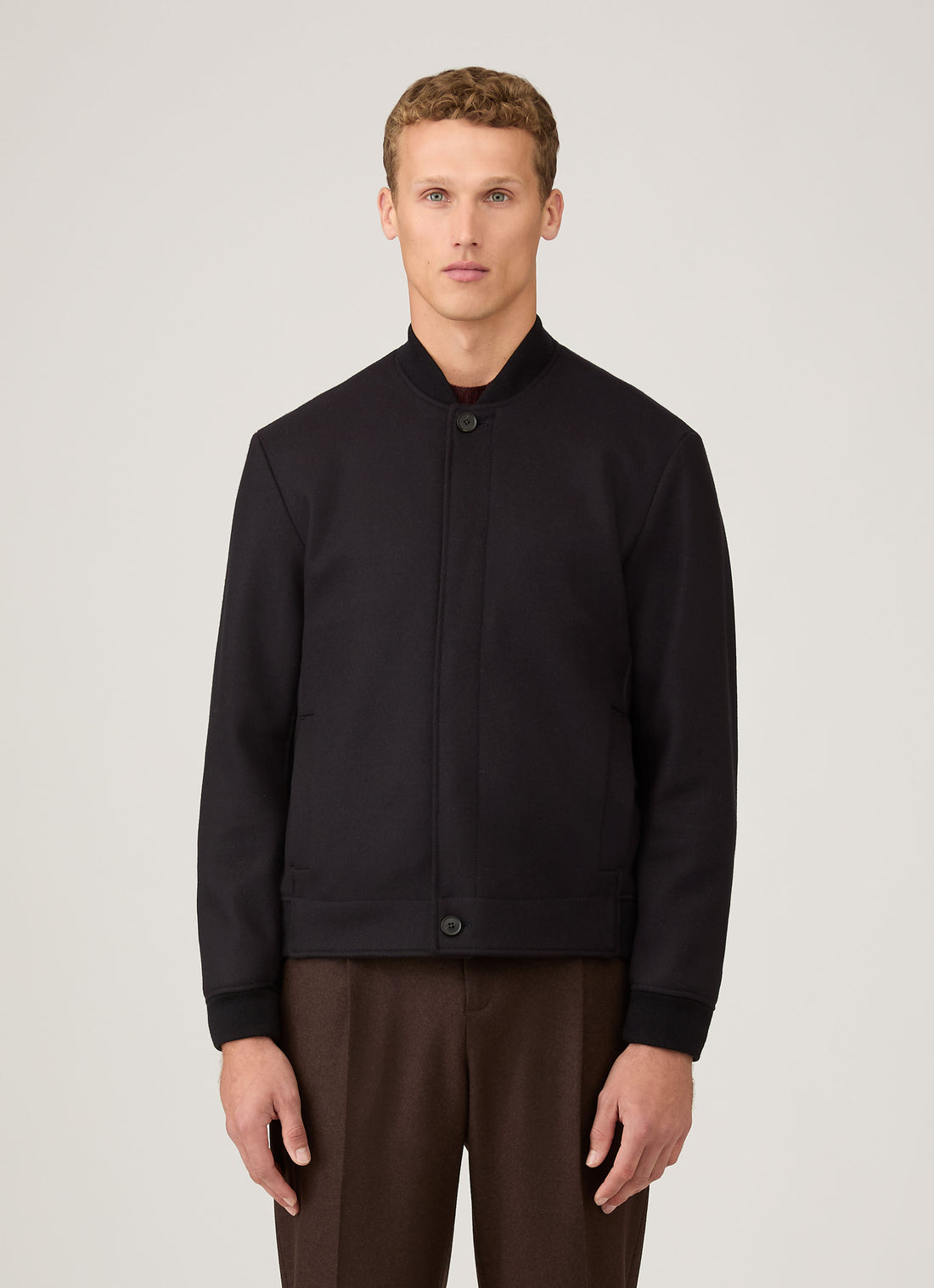 Men's Wool Bomber Jacket in Navy