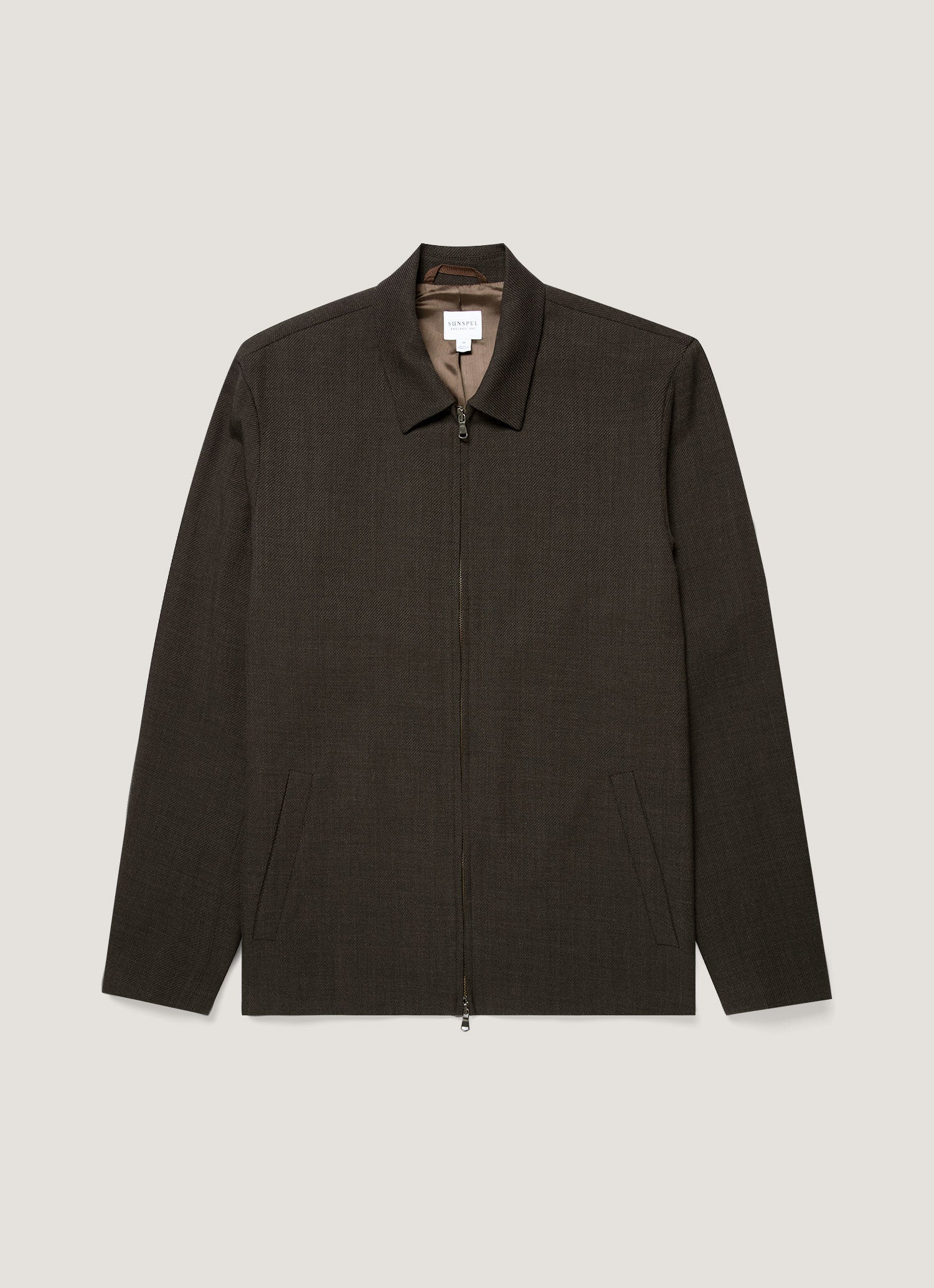 Men's Light Textured Wool Harrington Jacket in Truffle | Sunspel