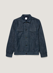 Men's Japanese Denim Trucker Jacket in Rinse Wash Denim