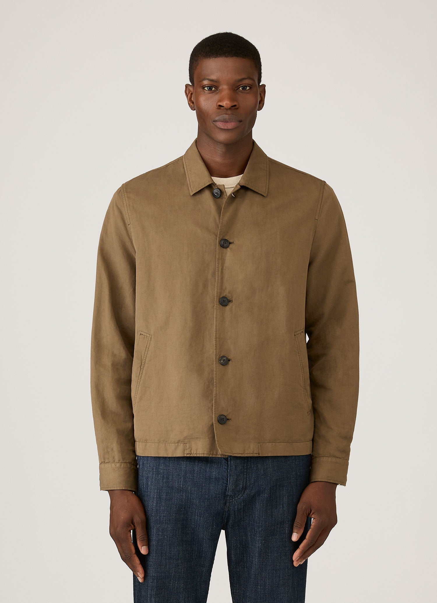 Men's Cotton Linen Jacket in Dark Cedar | Sunspel