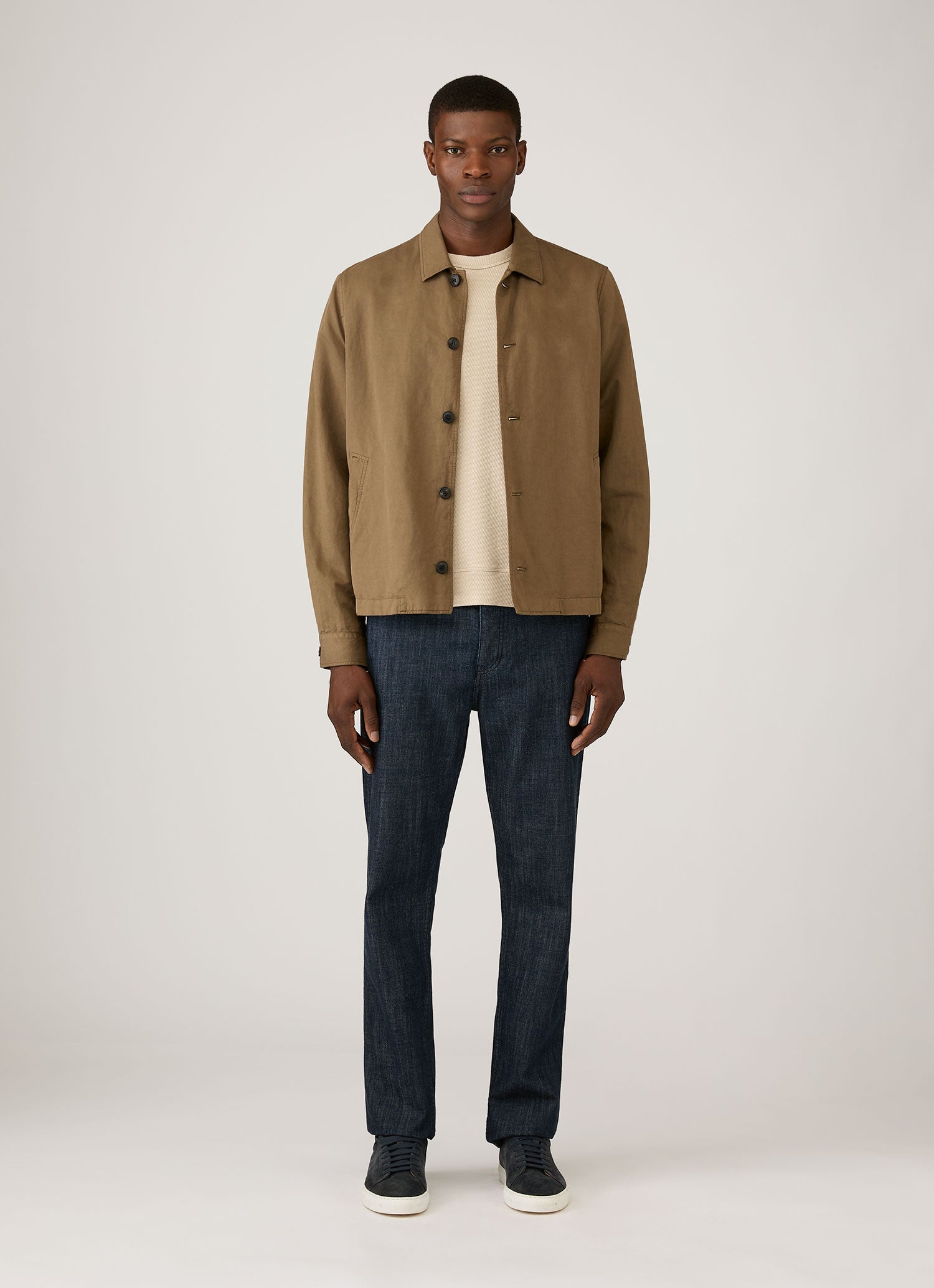 QT.sunnyKING BROTHERS ジャンバー Men's Cotton Linen Jacket in Dark Cedar | Sunspel