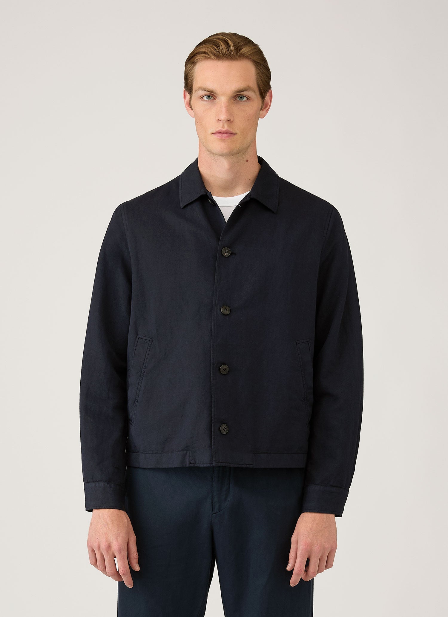 Men's Cotton Linen Jacket in Navy | Sunspel