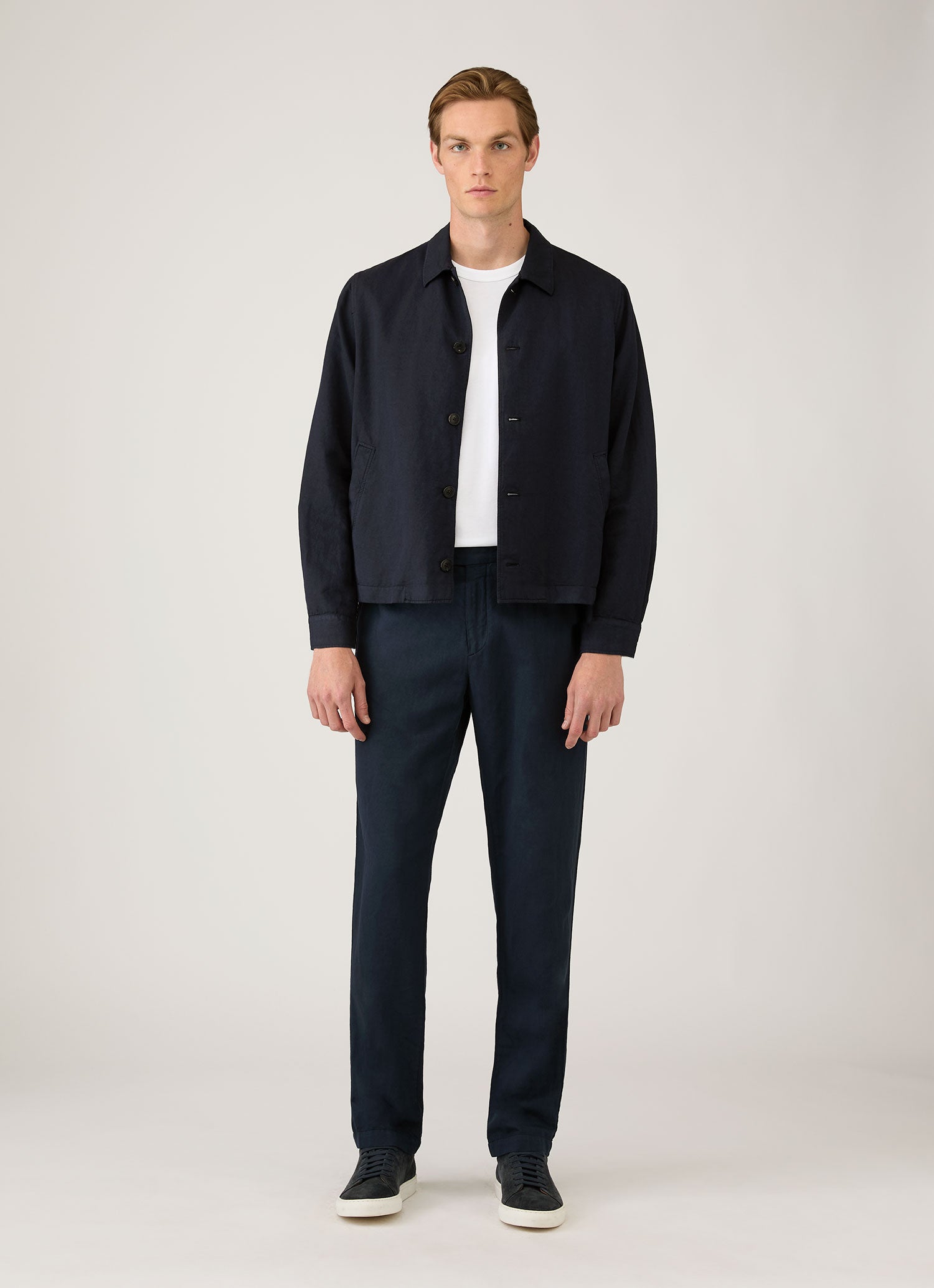 Men's Cotton Linen Jacket in Navy | Sunspel