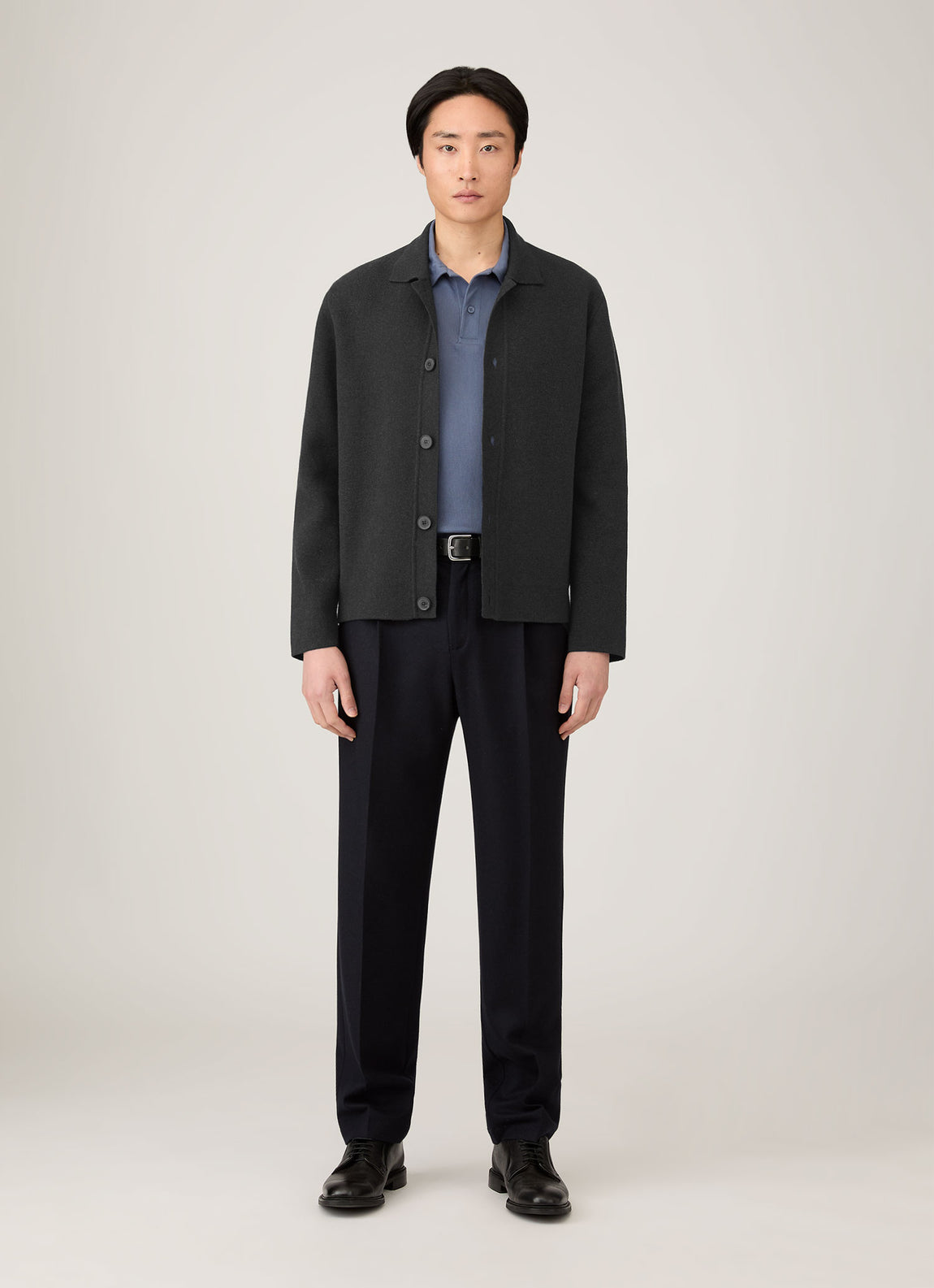 Men's Merino Cotton Double Faced Jacket in Dark Charcoal Melange