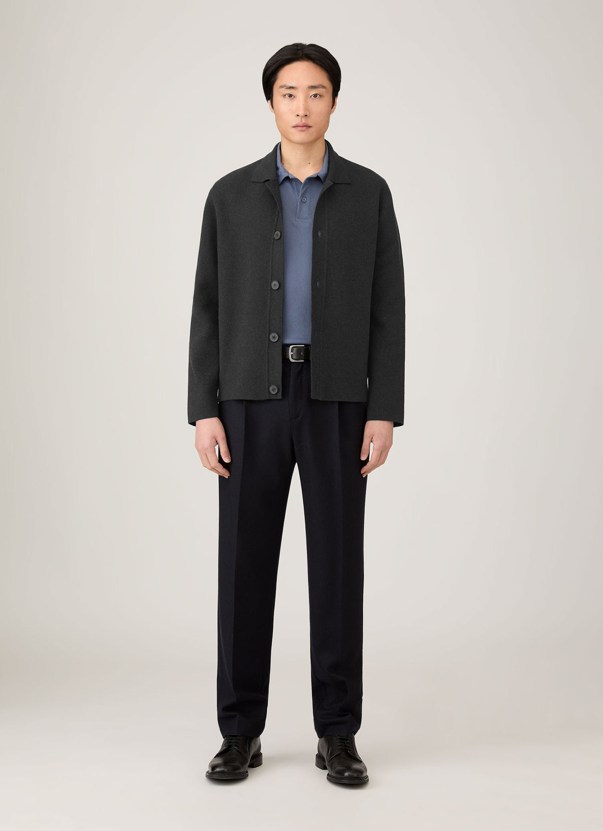 Men's Merino Cotton Double Faced Jacket in Dark Charcoal Melange