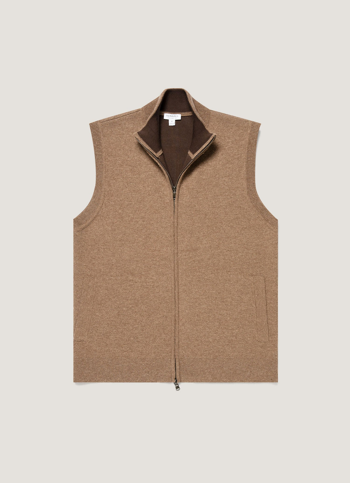 Men's Merino Cotton Double Faced Gilet in Dark Beige