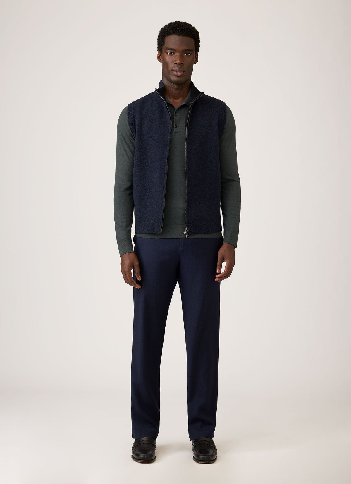 Men's Merino Cotton Double Faced Gilet in Navy