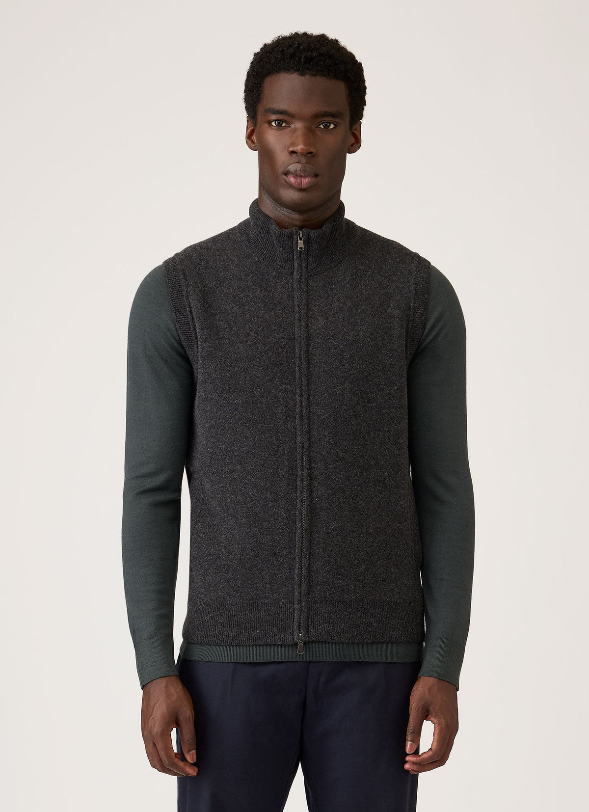 Men's Merino Cotton Double Faced Gilet in Dark Charcoal Melange