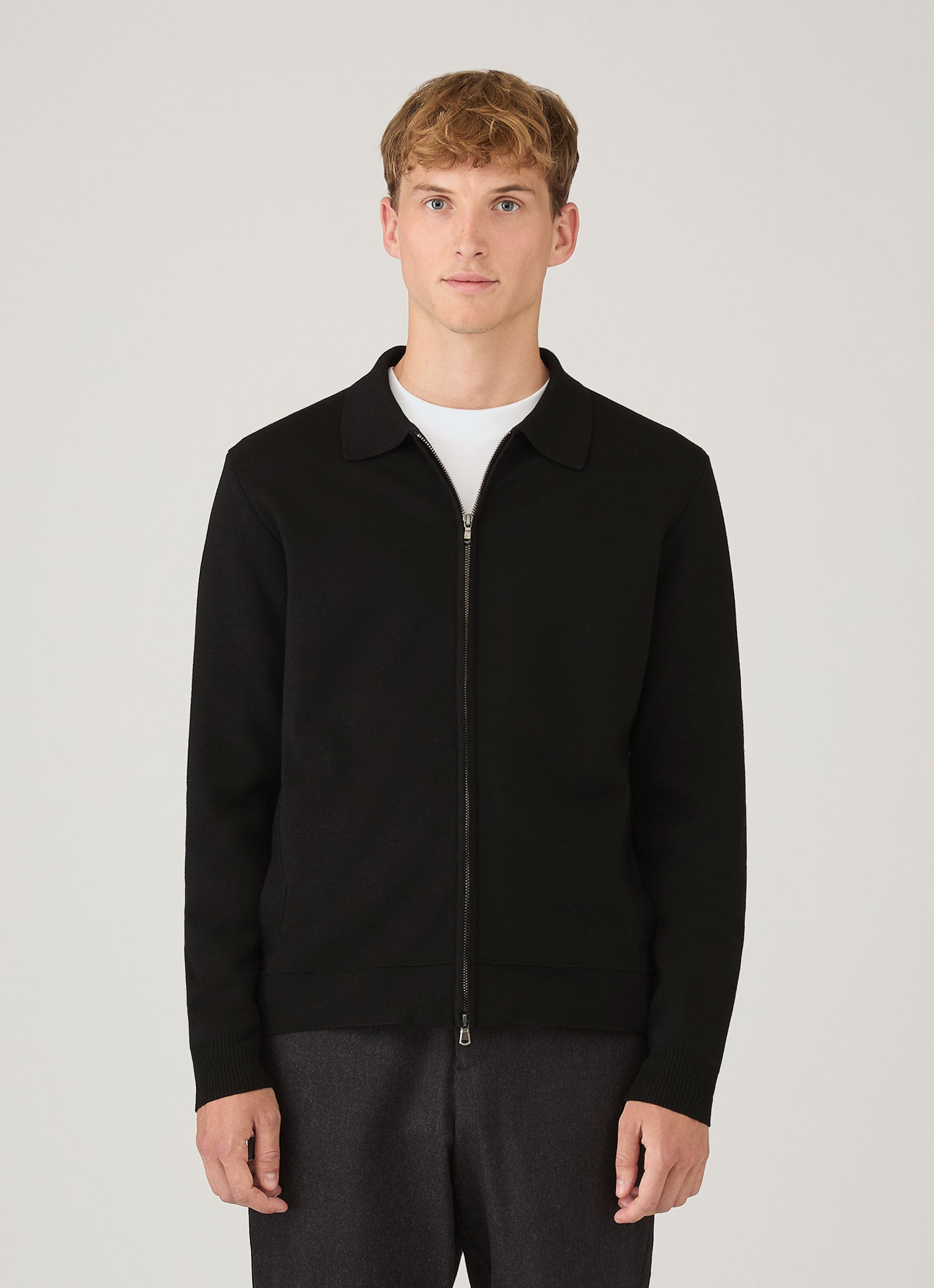 Men's Merino Milano Zip Jacket in Black | Sunspel