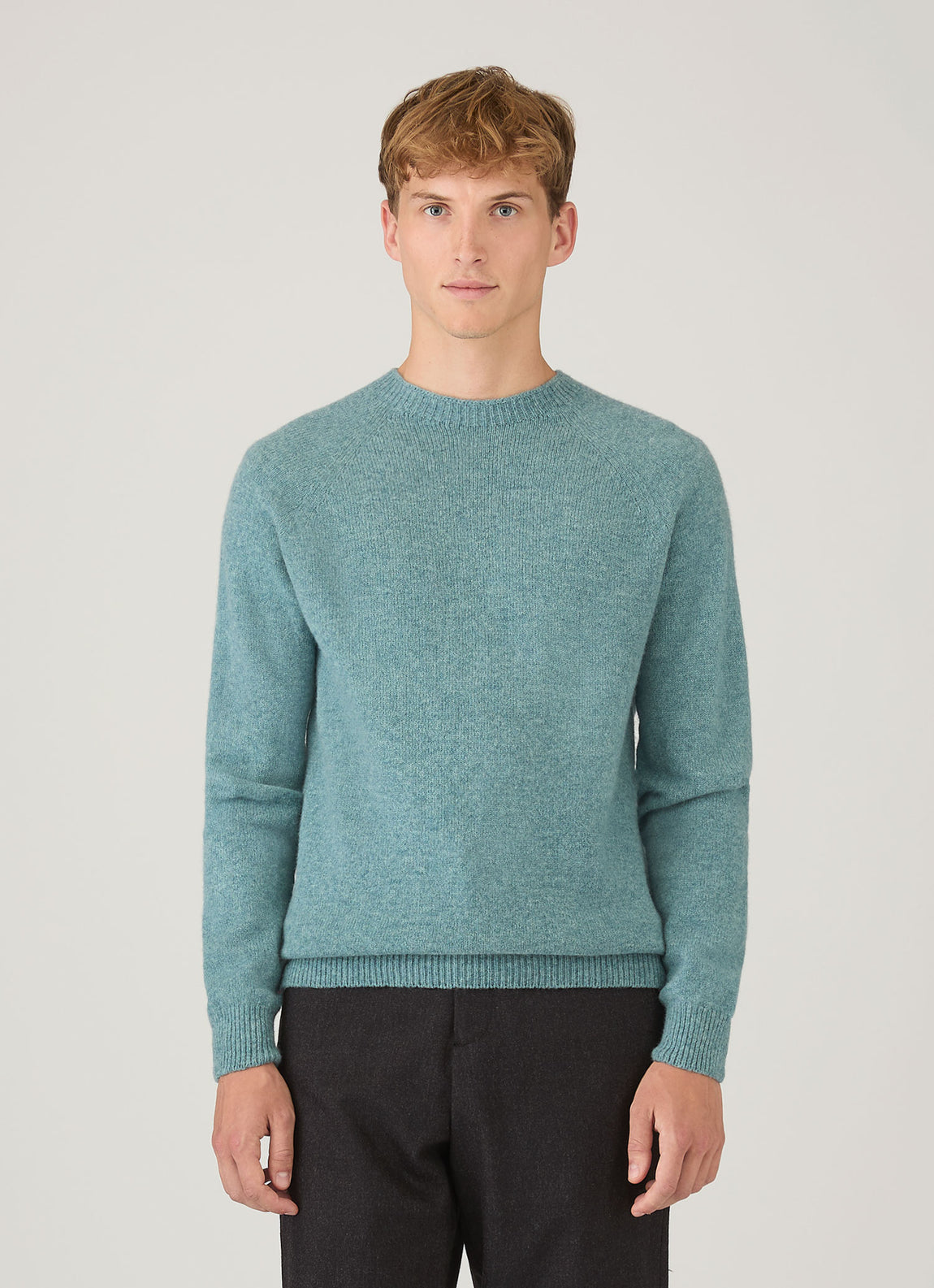 Men's Lambswool Crew Neck Jumper in Steel Green