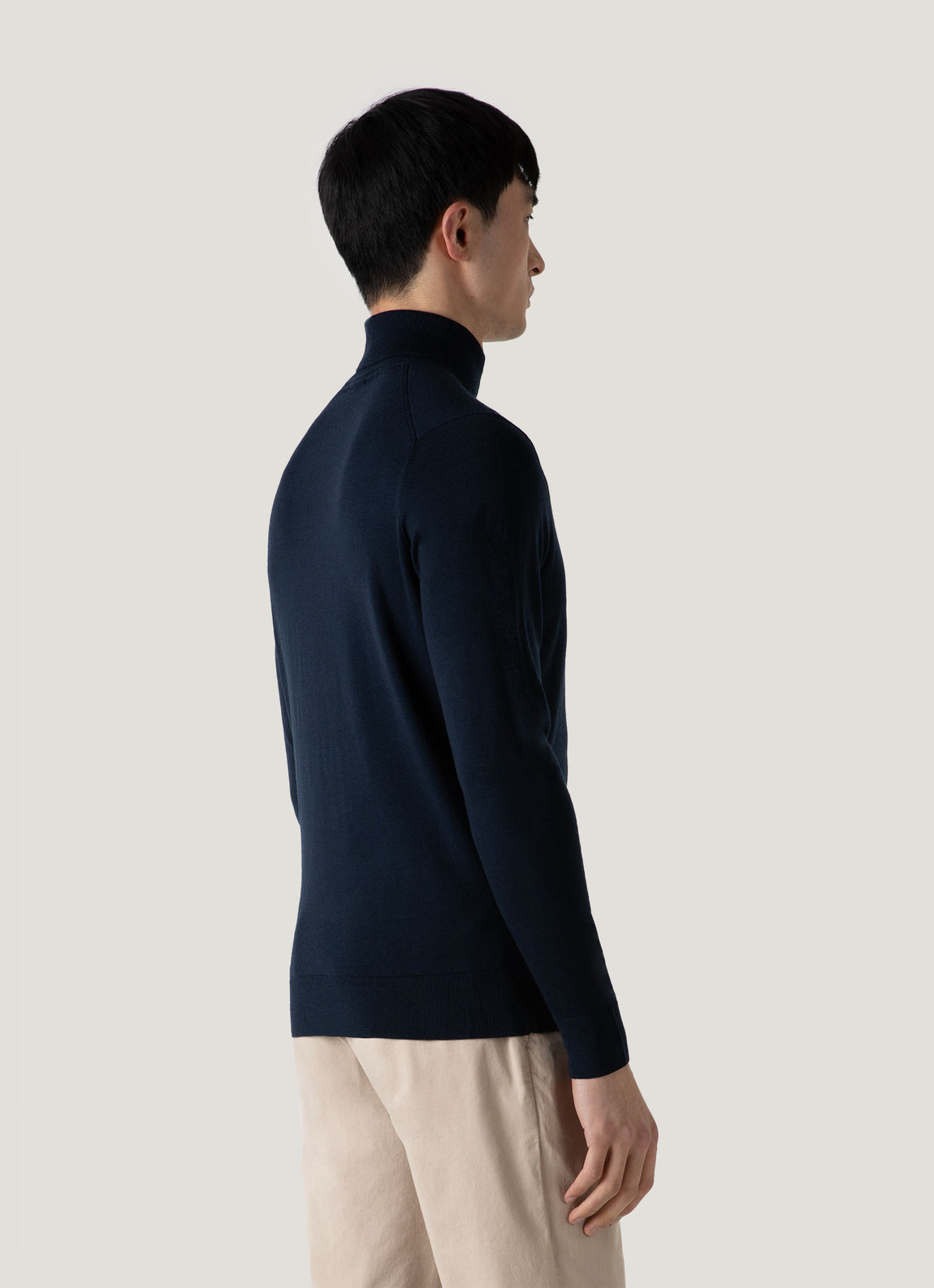 Men's Extra-Fine Merino Roll Neck in Light Navy